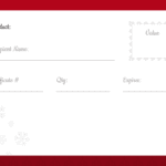 A red and white gift certificate with snowflakes.